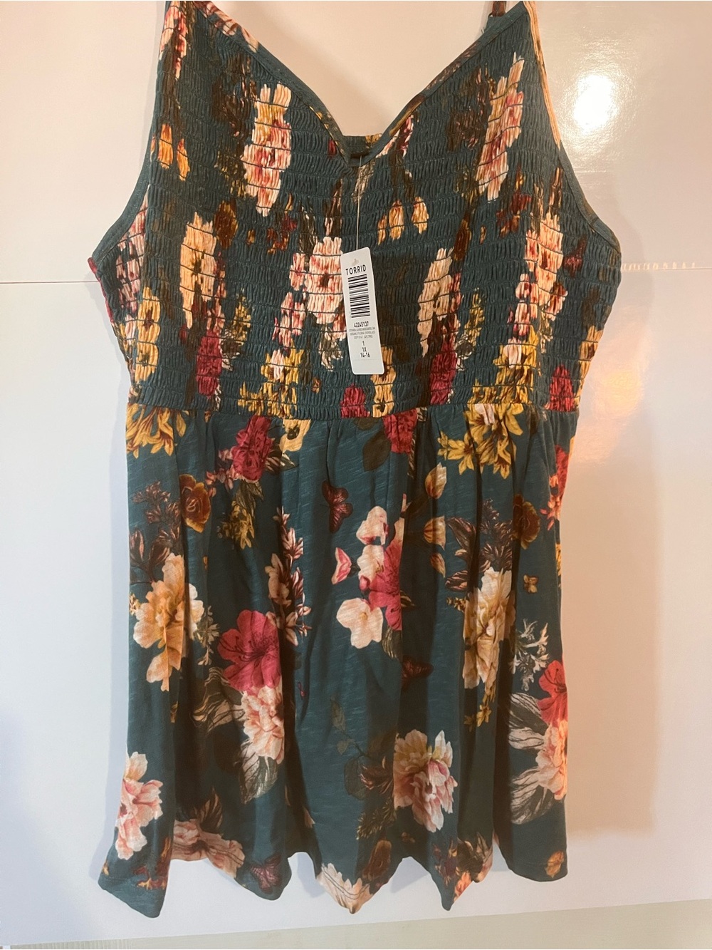 torrid Teal Green Floral Smocked Cami
